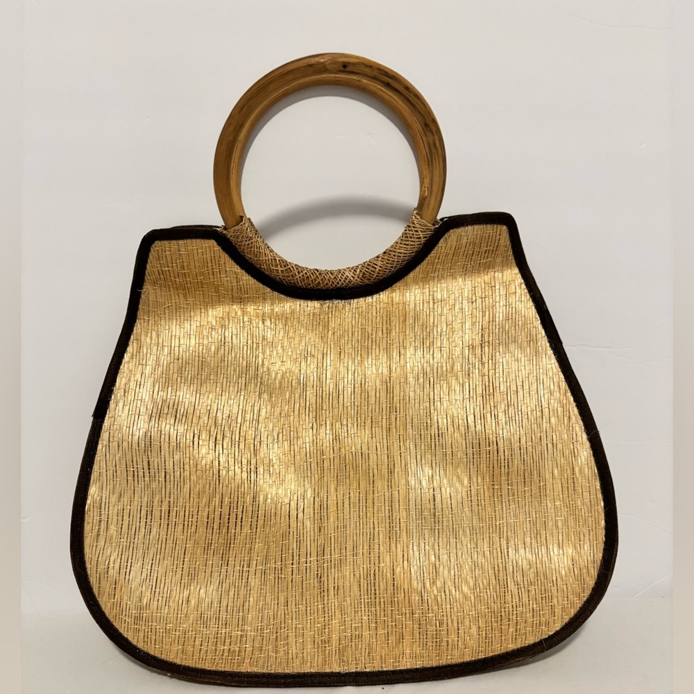 Straw Wood Handle Bag | 3D Silk Flowers & Owl | Bahamas Souvenir Style - Picture 3 of 5